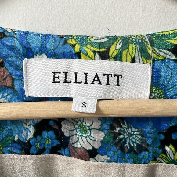 Elliatt Revolve Claude Ruffled Satin Maxi Dress Floral High Low hem Blue Small S - Picture 12 of 13